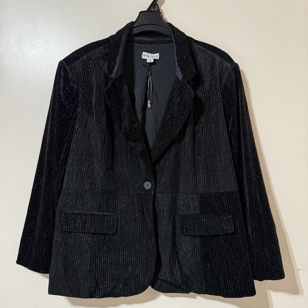 AVA & VIV Blazer Women's Size 2X Black Velvet Metallic Pinstripe Office Career